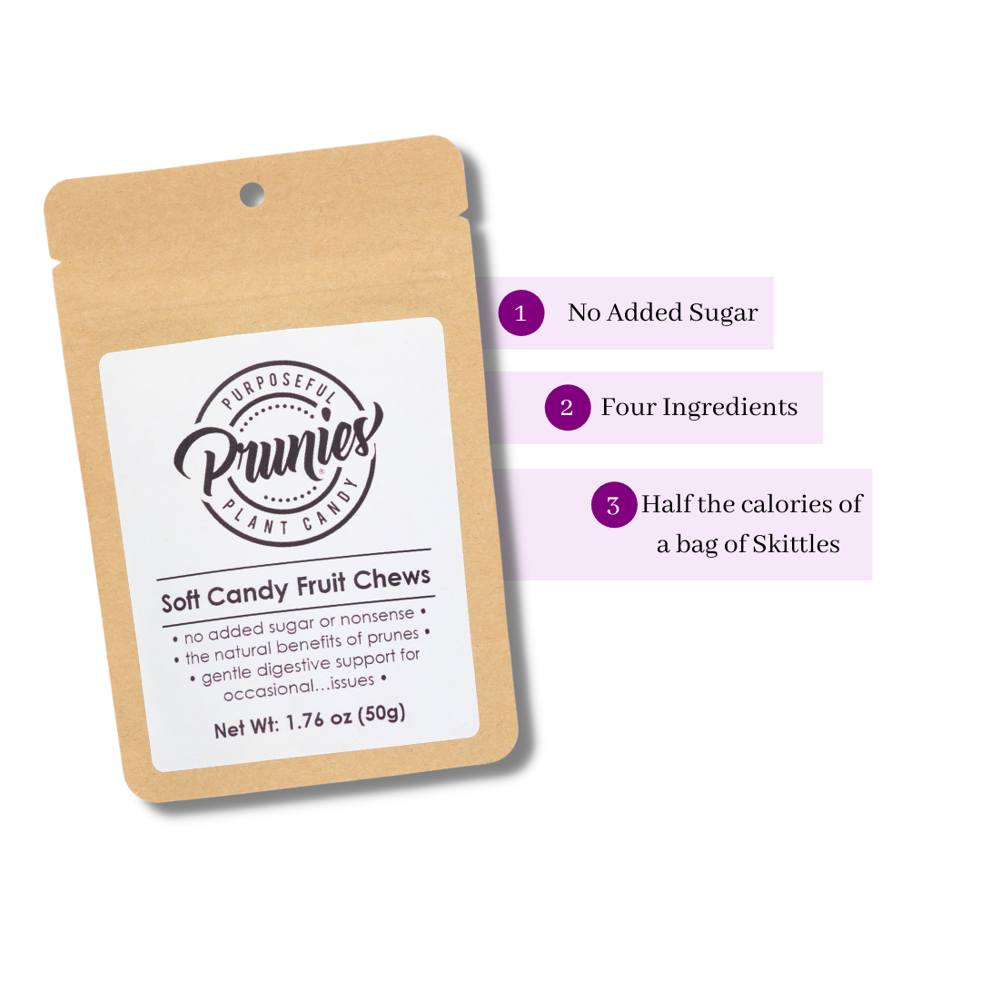 Prunies pouch with facts