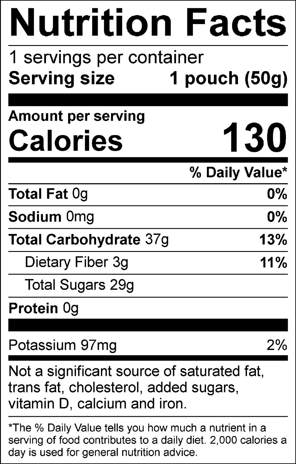 Prunies original nutrition label